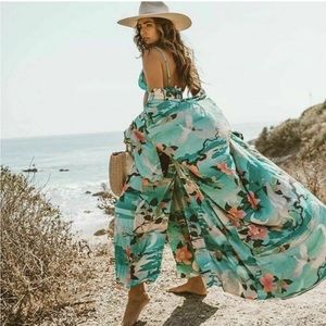 🆕 Birds Of Paradise Tropical Green Nightingale Kimono Beach Cover Up Robe 🌺